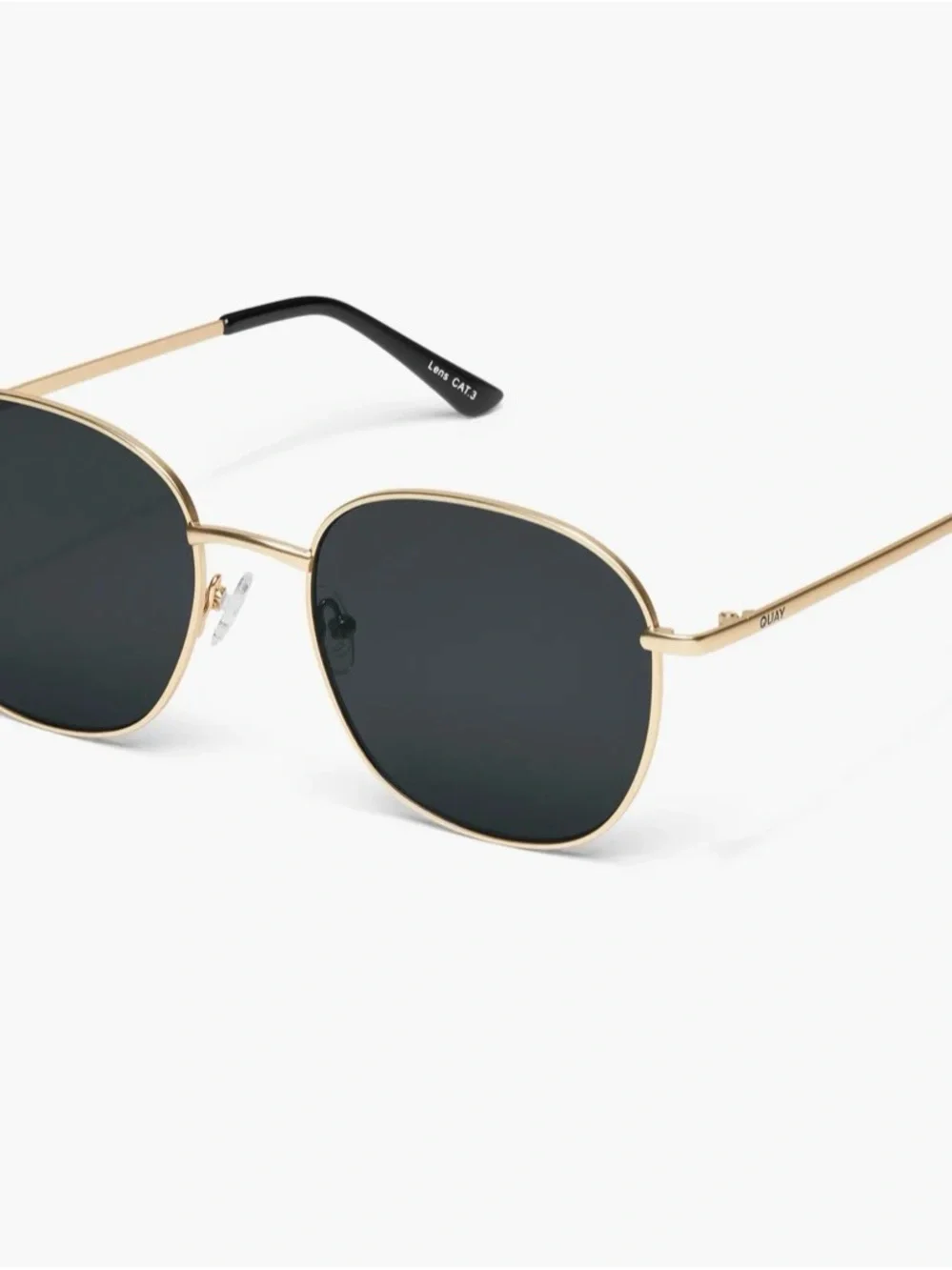 Quay Australia Gold Frame Black Lens Round Sunglasses, Gold/Smoke